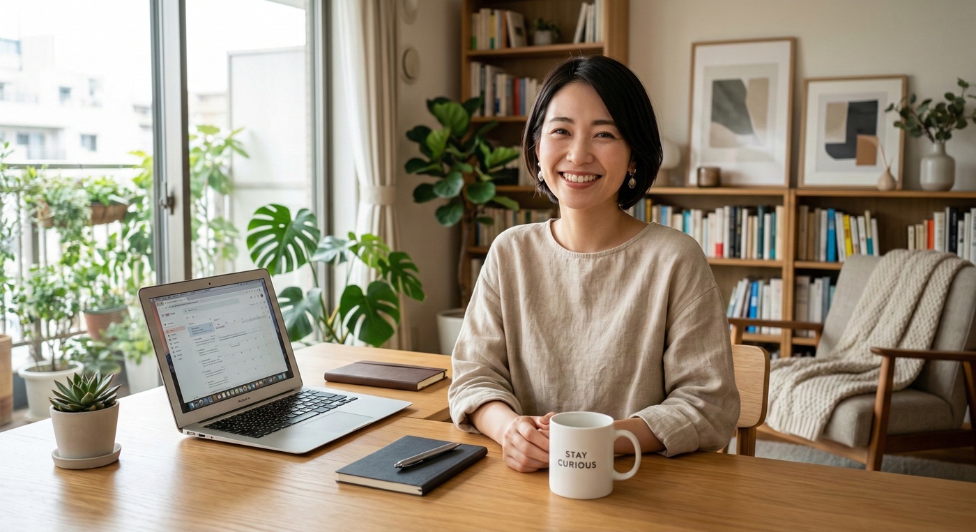 充実したリモートワークライフを送る女性