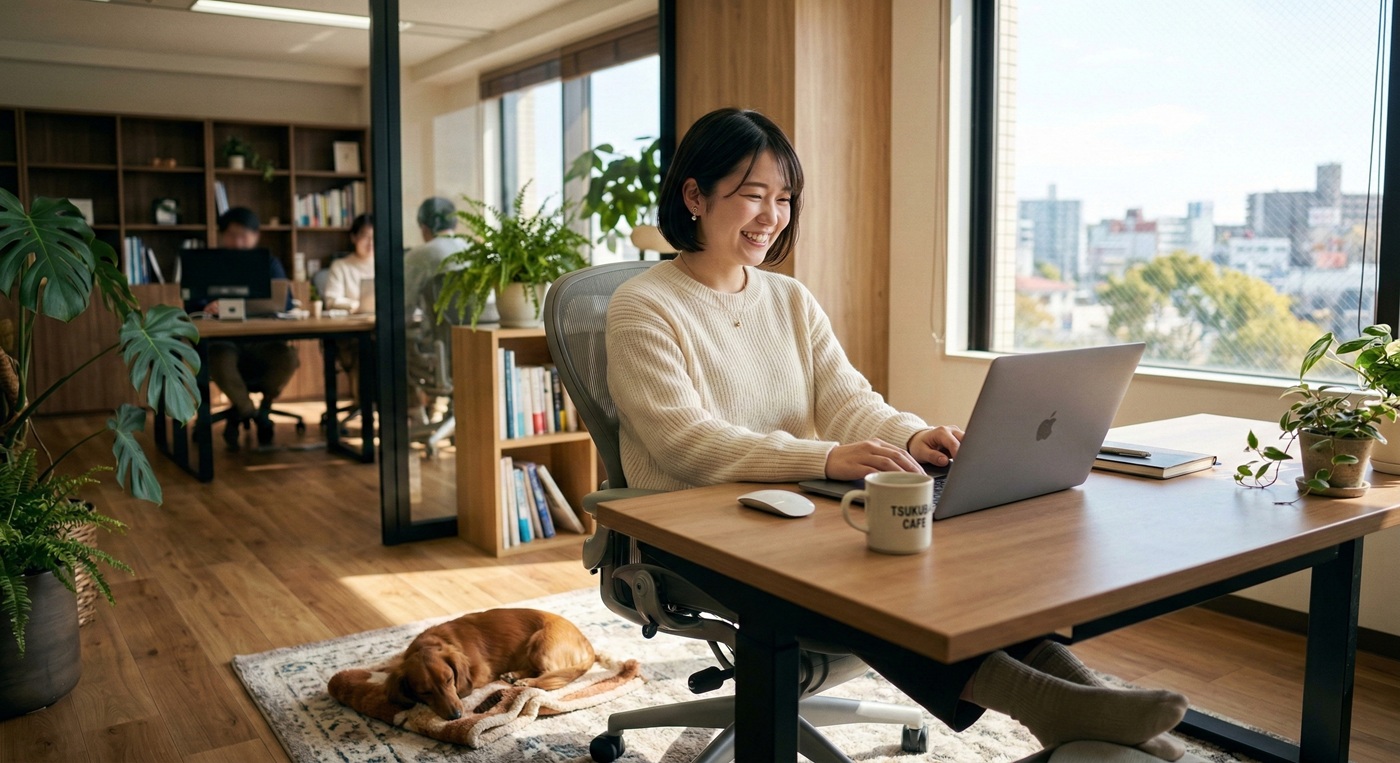ペットと過ごす和やかなオフィスの風景