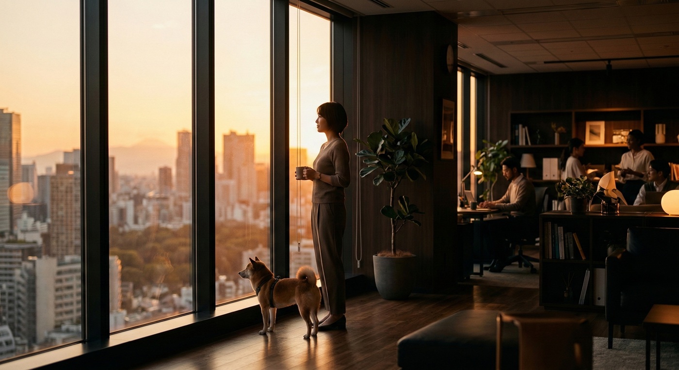 オフィスで安心して過ごすペットと社員